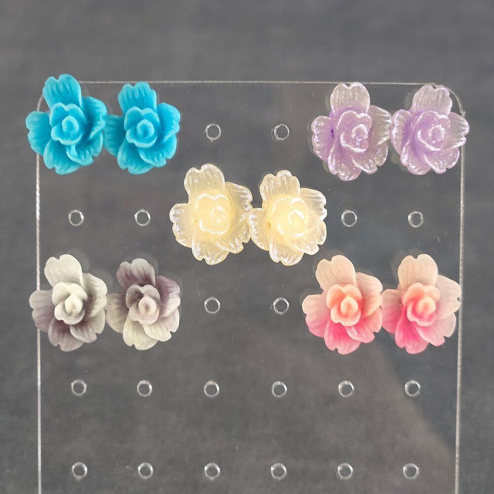Open Petal Rose Flower Earring Stainless Steel Stud Post Butterfly/Silicone Back
